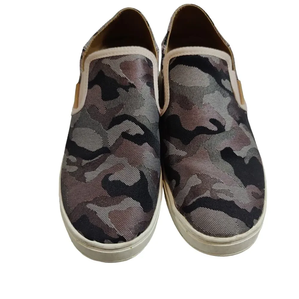Olukai Women's Sz 7.5 Pehuea Pa'i Grey Camo Slip On Sneakers Fold Down Heel